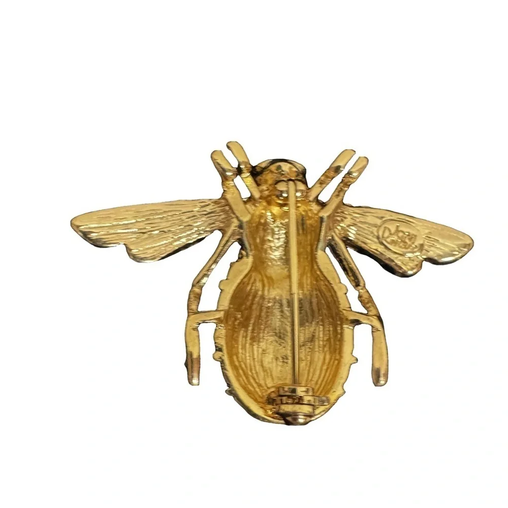 Joan Rivers Collection Gold Tone Clear and Green Bee Brooch Pin Rhinestones NWOT